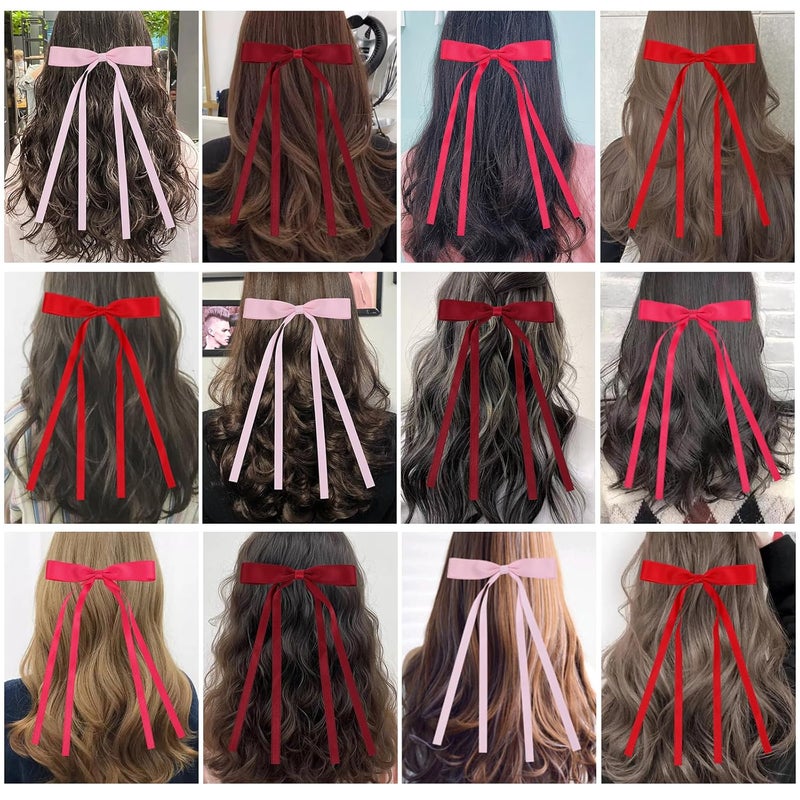 WORTL Hair Bows Clips Coquette Ribbon Bowknot with Long Tail Princess Hair Bows French Barrettes Hair Accessories for Women Girls 16PCS (Red, Rose red, Wine red, Pink) - Image 4